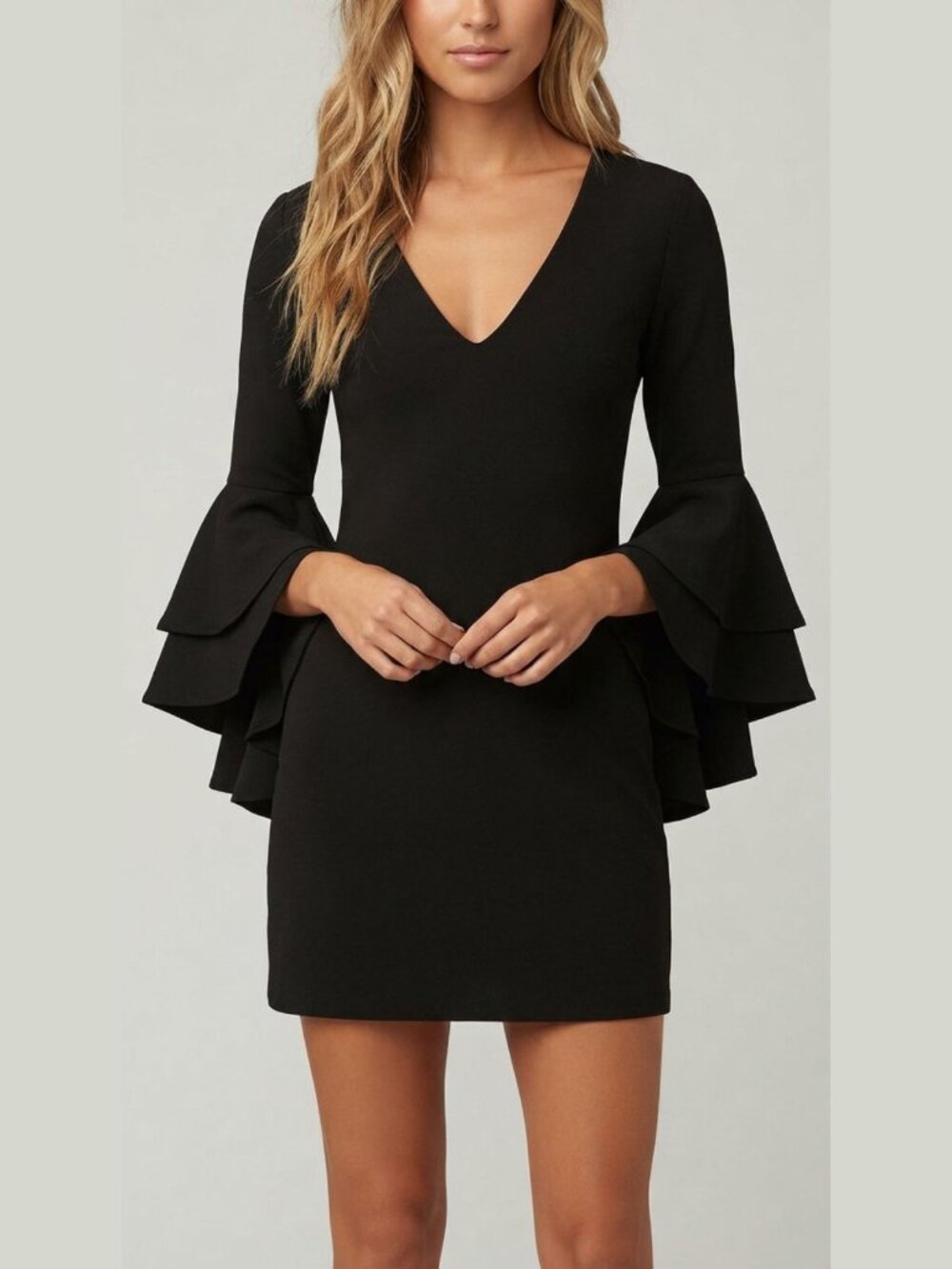 Milly Nicole Black Long Bell Sleeve Mini Dress Size 12 57355